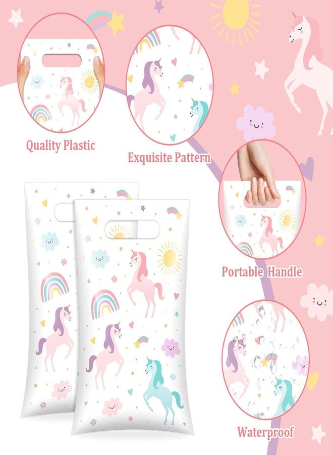 Reyoust 50pcs Unicorn Goodie Bags with Handle Pastel Plastic Party Favor Bags for Girls 9.8x 6.7inches Unicorn Rainbow Disposable Treat Bags for Birthday Party Baby Shower - Image 3